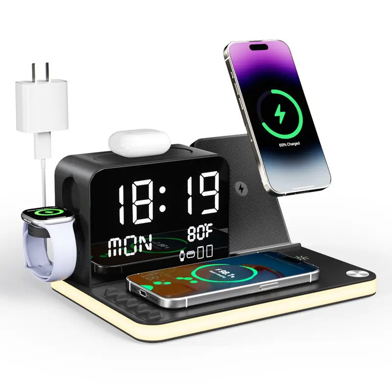 7 In 1 Wireless Charging Station with LED Clock and Night Light