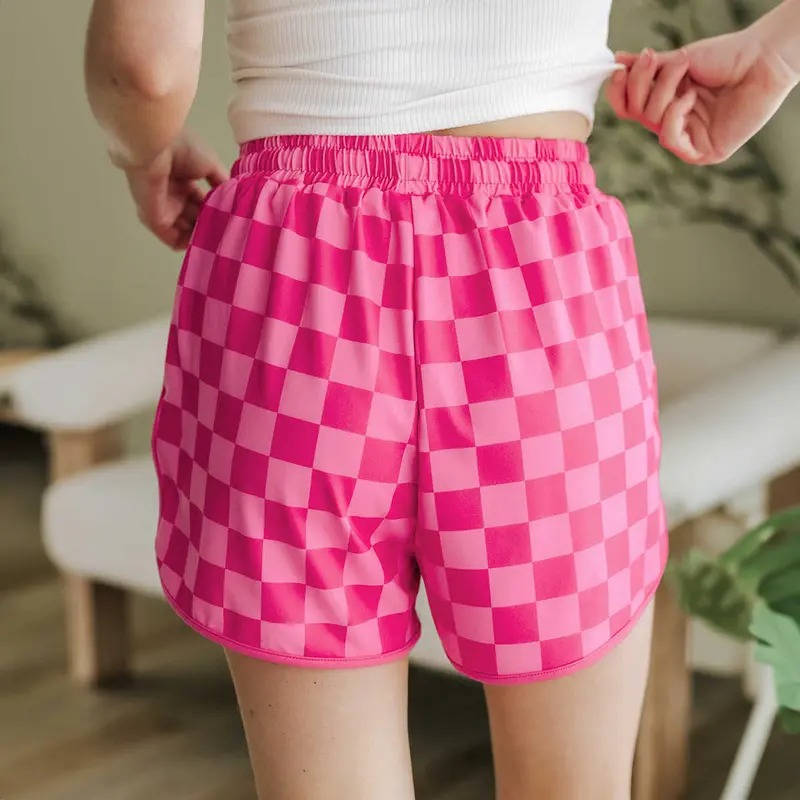 Women's Checkered Drawstring Casual Shorts, Elastic High Waist Comfy Lounge Shorts, Chic Summer Plaid Bottoms with Pockets for Everyday Wear