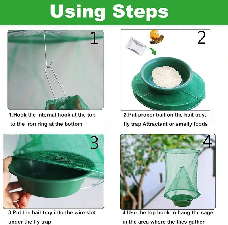 Reusable Fly Trap Cage Outdoor Indoor, Hanging Fly Catcher for Farms Restaurants Gardens
