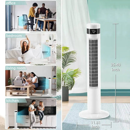 Bladeless Tower Fan with Remote Control and 85-Degree Oscillation, 12-Hour Timer