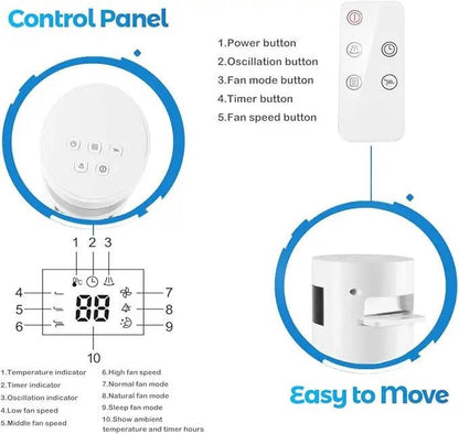 Bladeless Tower Fan with Remote Control and 85-Degree Oscillation, 12-Hour Timer