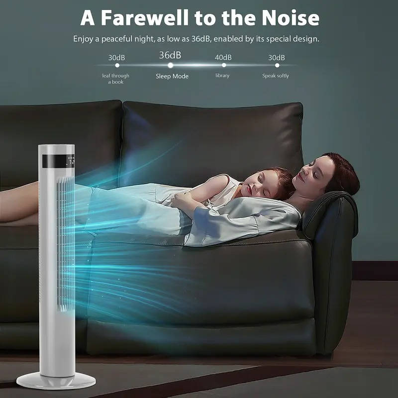 Bladeless Tower Fan with Remote Control and 85-Degree Oscillation, 12-Hour Timer
