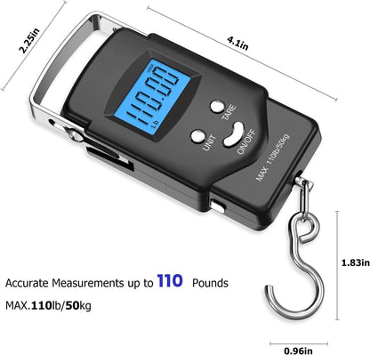 Digital Fish Scale 110lb, Portable Luggage Fishing Scale with LCD Display Measuring Tape