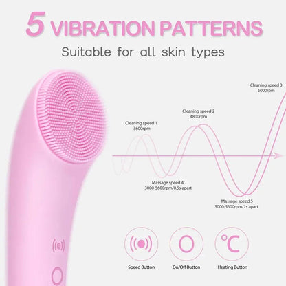 USB Rechargeable Facial Brush with Silicone Bristles and Charging Stand