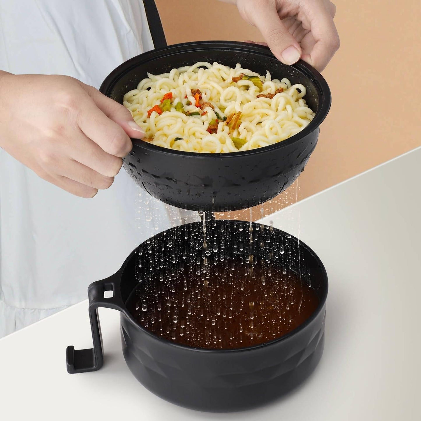 6 Piece Microwave Ramen Noodle Cooker Bowl Set with Lid, Portable Microwaveable Dorm Room & College Essentials Tableware