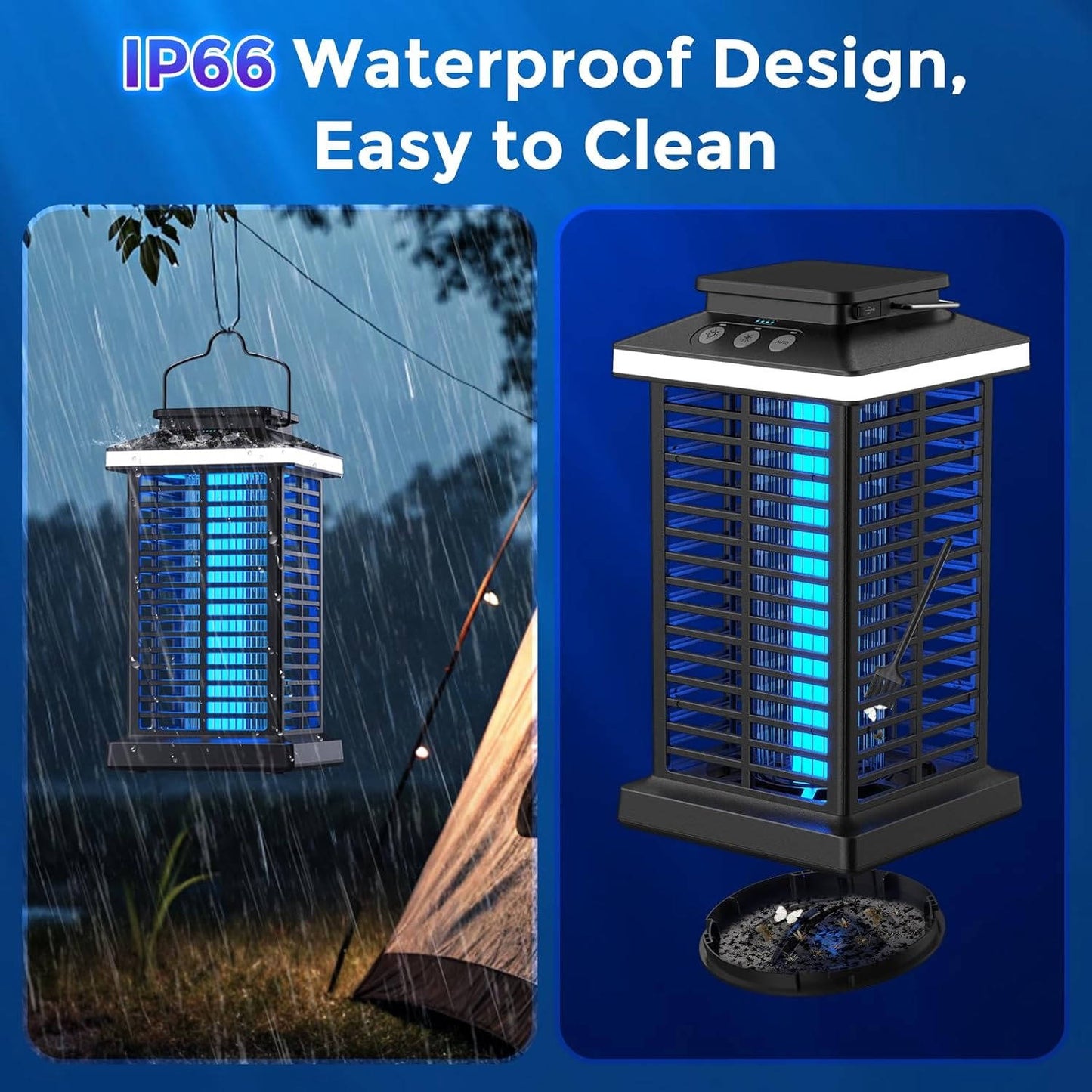 Rechargeable Outdoor Bug Zapper with LED Light and 4000mAh Battery