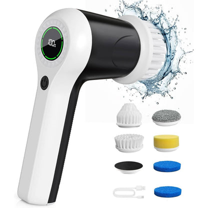Cordless Spin Scrubber with Dual Speed Motor and 6 Brush Heads, IPX7 Waterproof