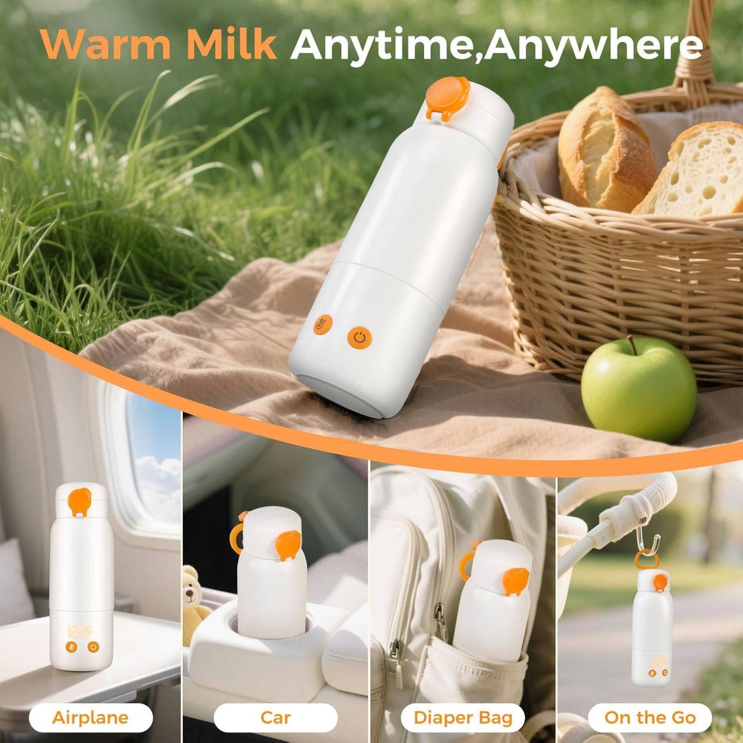 Portable Bottle Warmer for Travel, 12oz Rechargeable with 4 Temperature Settings