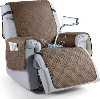 Recliner Seat Cover with Waterproof TPU Coating and Storage Pockets, Machine Washable