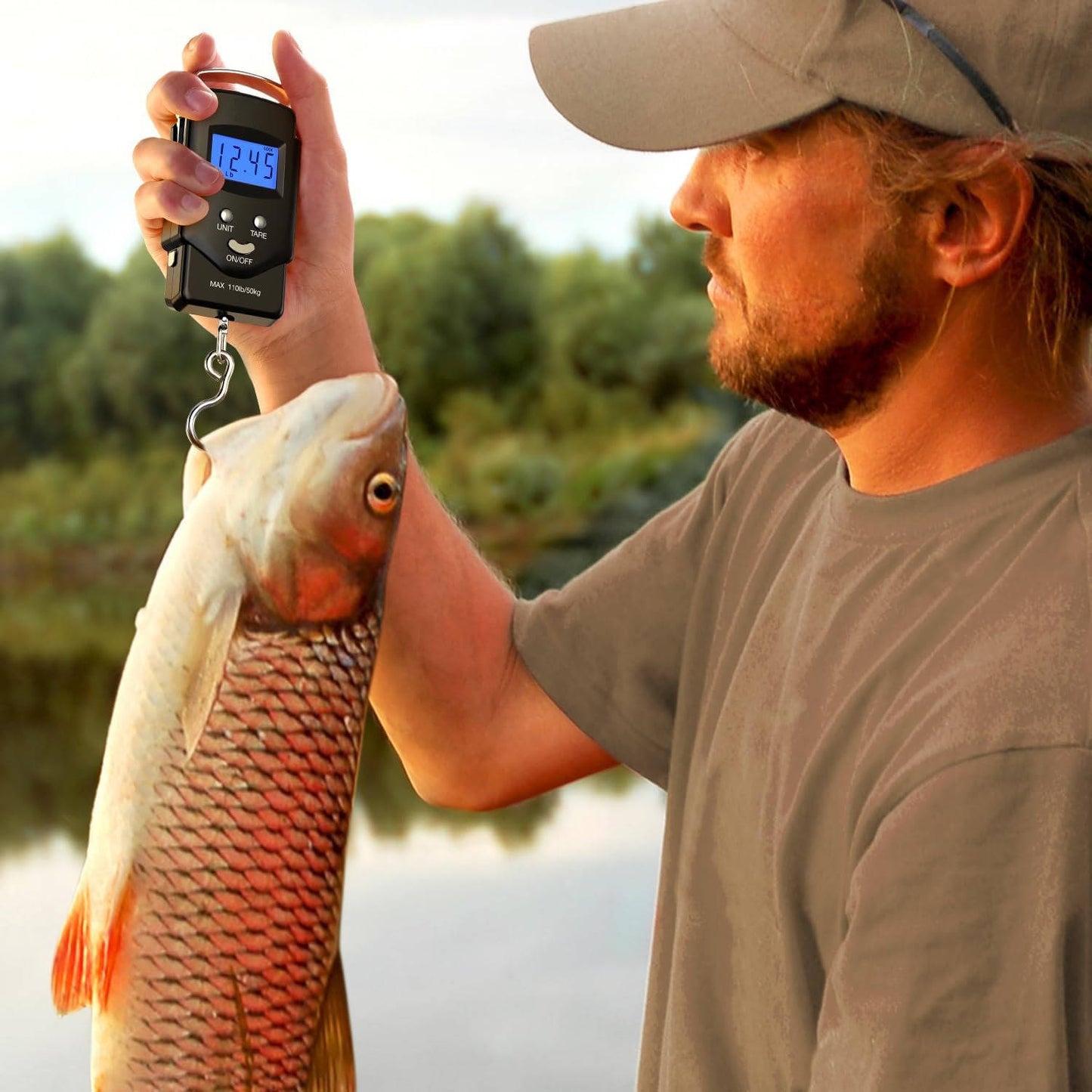 Digital Fish Scale 110lb, Portable Luggage Fishing Scale with LCD Display Measuring Tape
