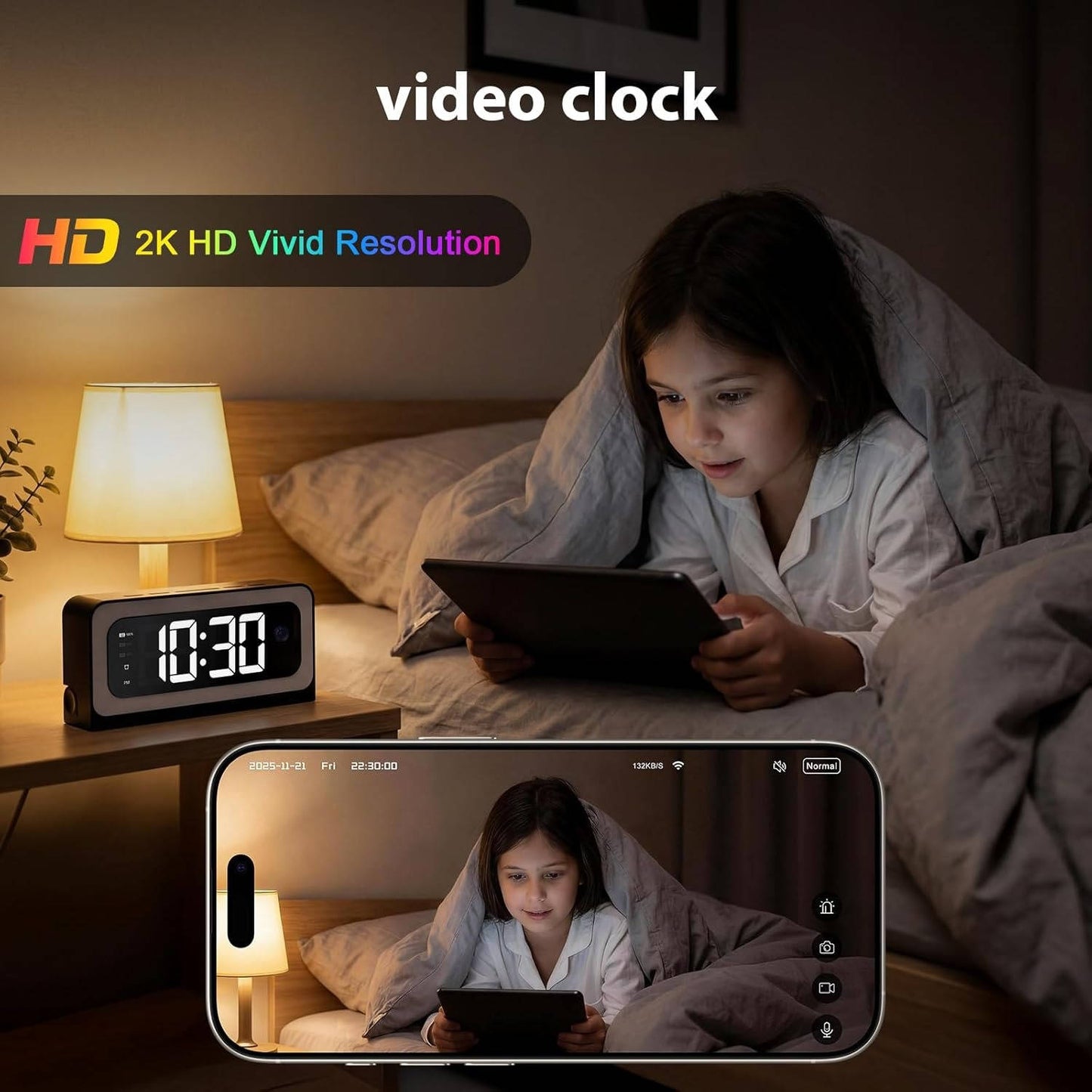 Clock Camera 2K, Dual-Band WiFi Indoor Security Camera with Motion Detection & Night Vision