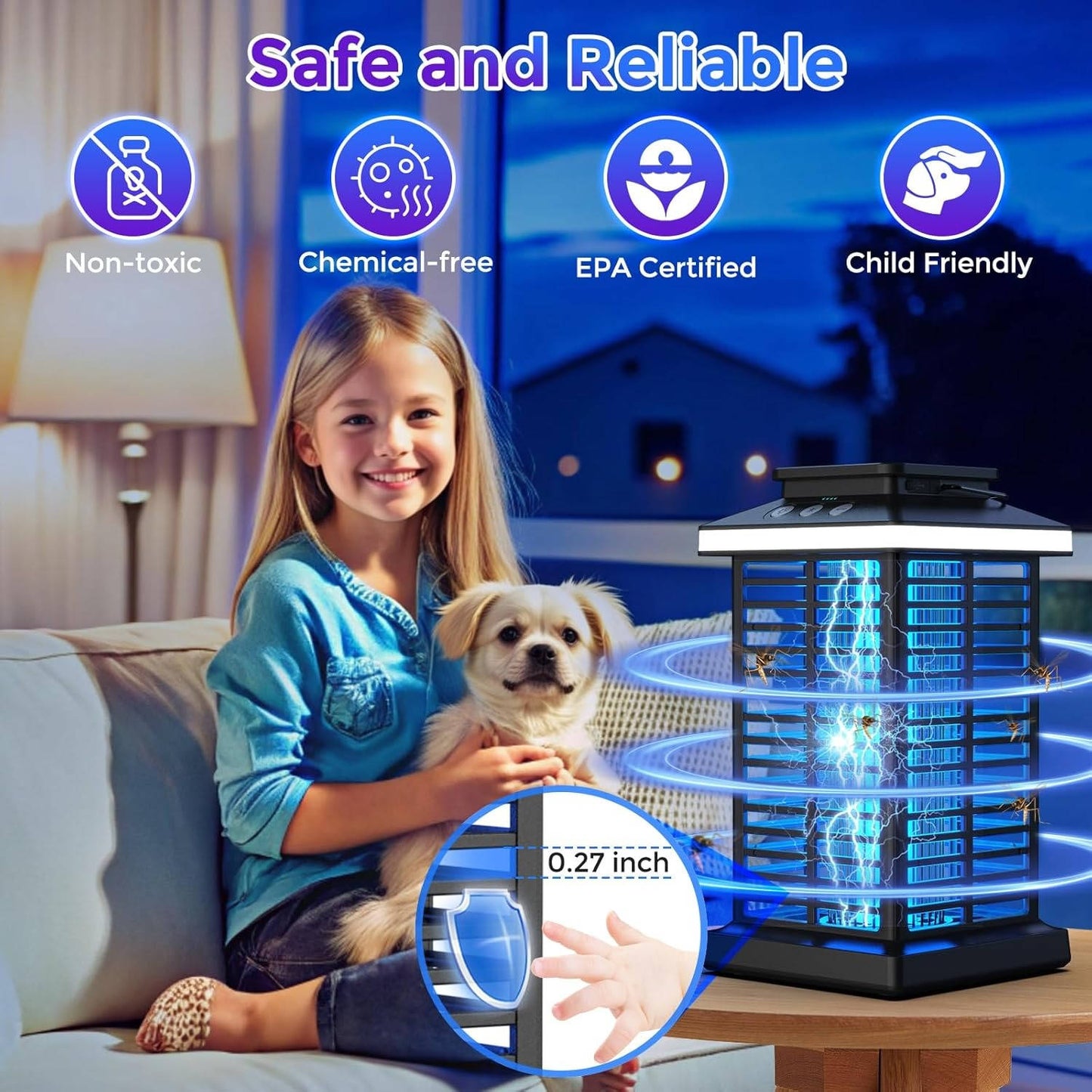 Rechargeable Outdoor Bug Zapper with LED Light and 4000mAh Battery