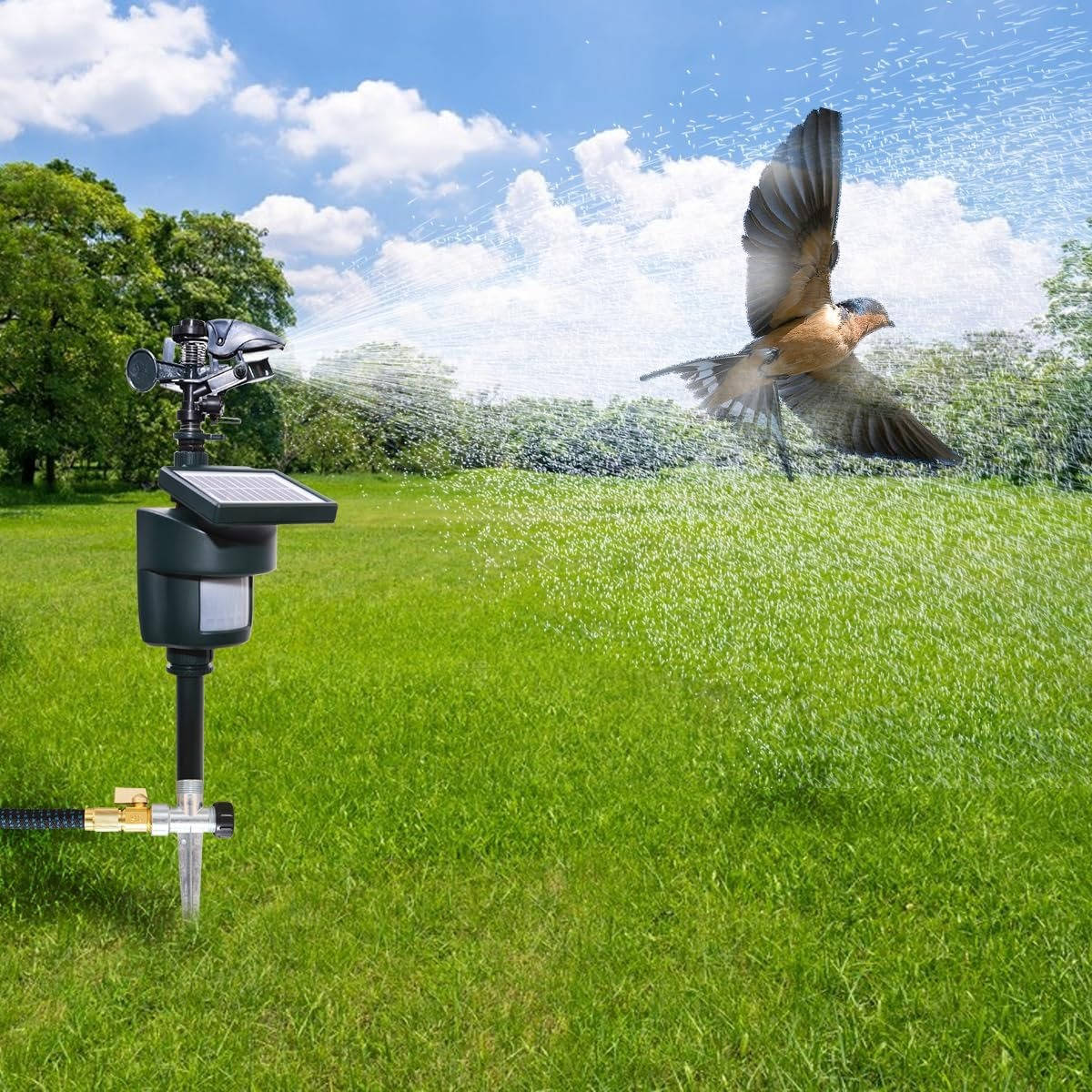 Rotating Water Spray Animal Repeller with Solar Power and Motion Sensor