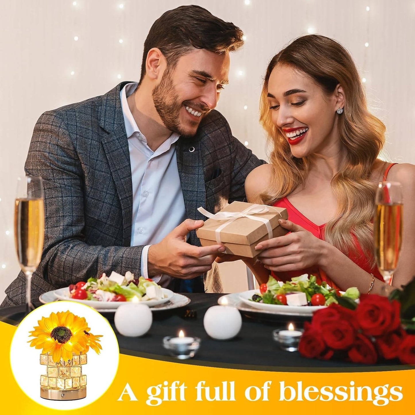 Sunflower LED Touch Lamp Rechargeable, Cordless Dimmable Night Light