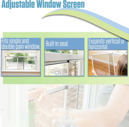 Expandable Window Screen Pack of 2, Adjustable Fiberglass Mesh Screen for Windows