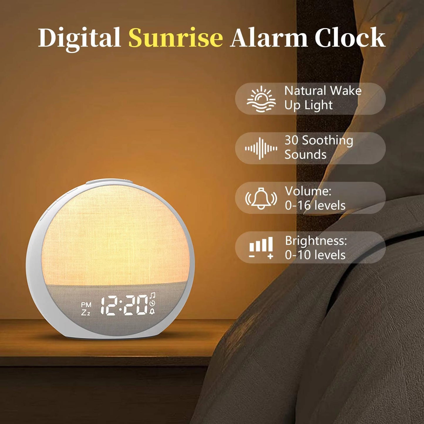 Sunrise Alarm Clock with Wake Light Bluetooth Speaker and Sounds