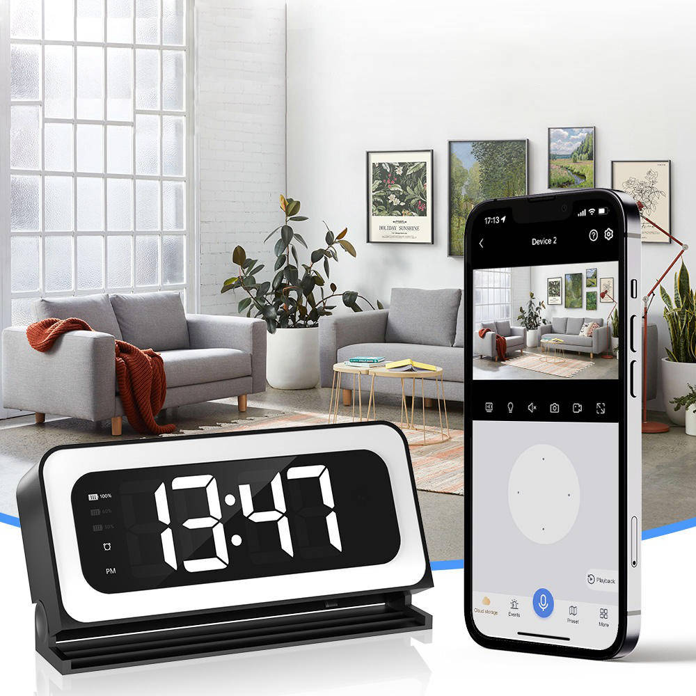 Clock Camera 2K, Dual-Band WiFi Indoor Security Camera with Motion Detection & Night Vision