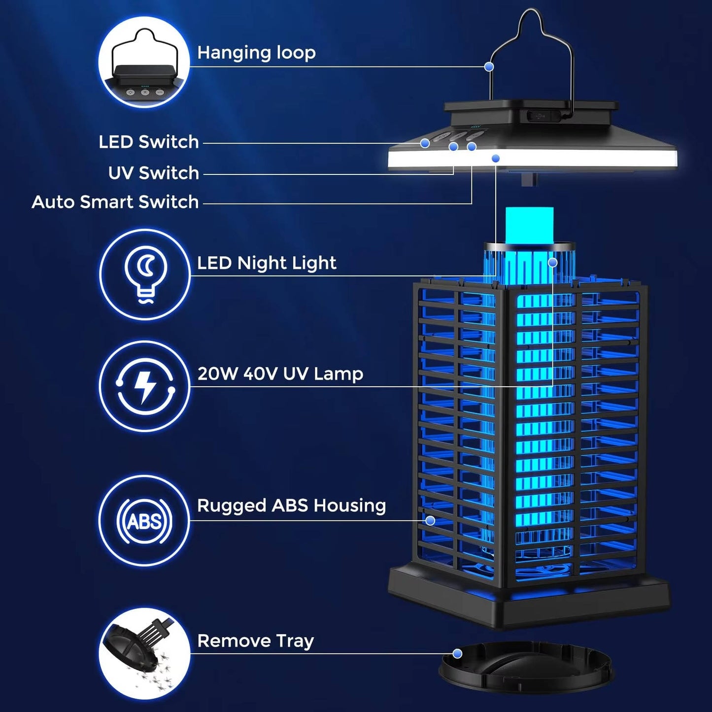 Rechargeable Outdoor Bug Zapper with LED Light and 4000mAh Battery