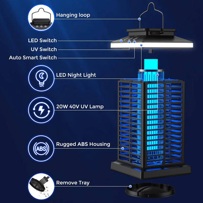 Rechargeable Outdoor Bug Zapper with LED Light and 4000mAh Battery