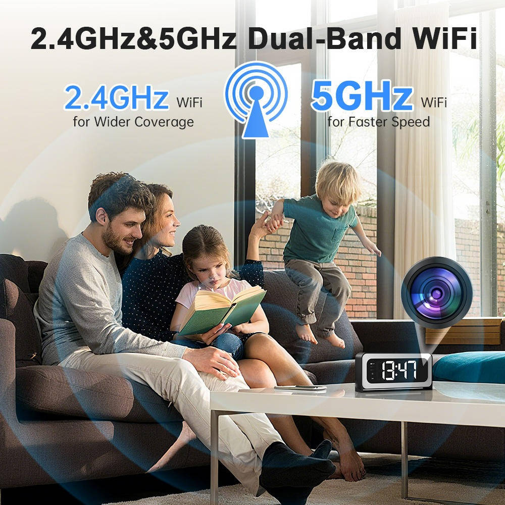 Clock Camera 2K, Dual-Band WiFi Indoor Security Camera with Motion Detection & Night Vision