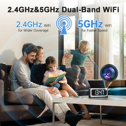 Clock Camera 2K, Dual-Band WiFi Indoor Security Camera with Motion Detection & Night Vision