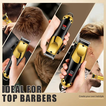 Gold Hair Clipper Trimmer Kit for Men, 3 Piece USB Rechargeable Barber Set