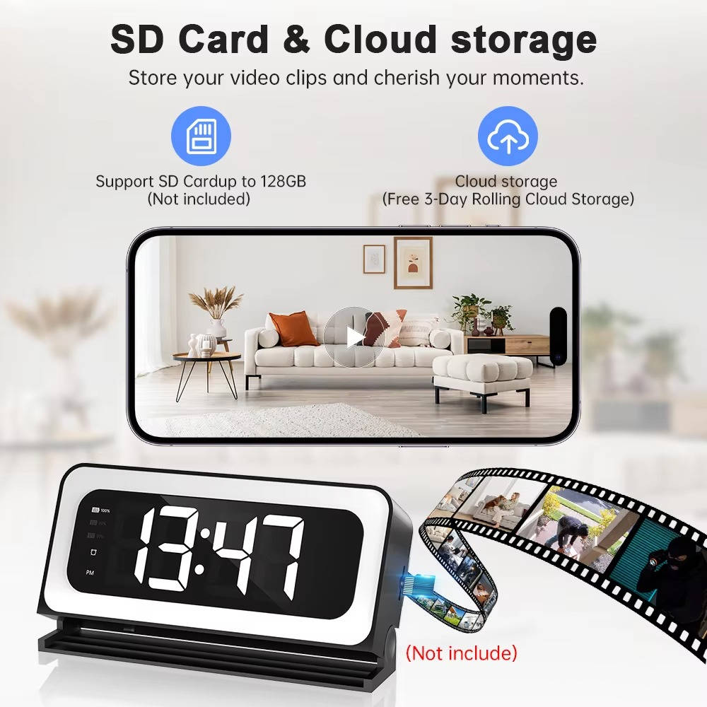 Clock Camera 2K, Dual-Band WiFi Indoor Security Camera with Motion Detection & Night Vision