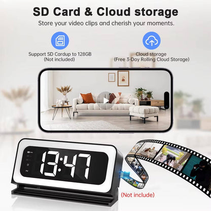 Clock Camera 2K, Dual-Band WiFi Indoor Security Camera with Motion Detection & Night Vision