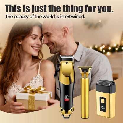 Gold Hair Clipper Trimmer Kit for Men, 3 Piece USB Rechargeable Barber Set