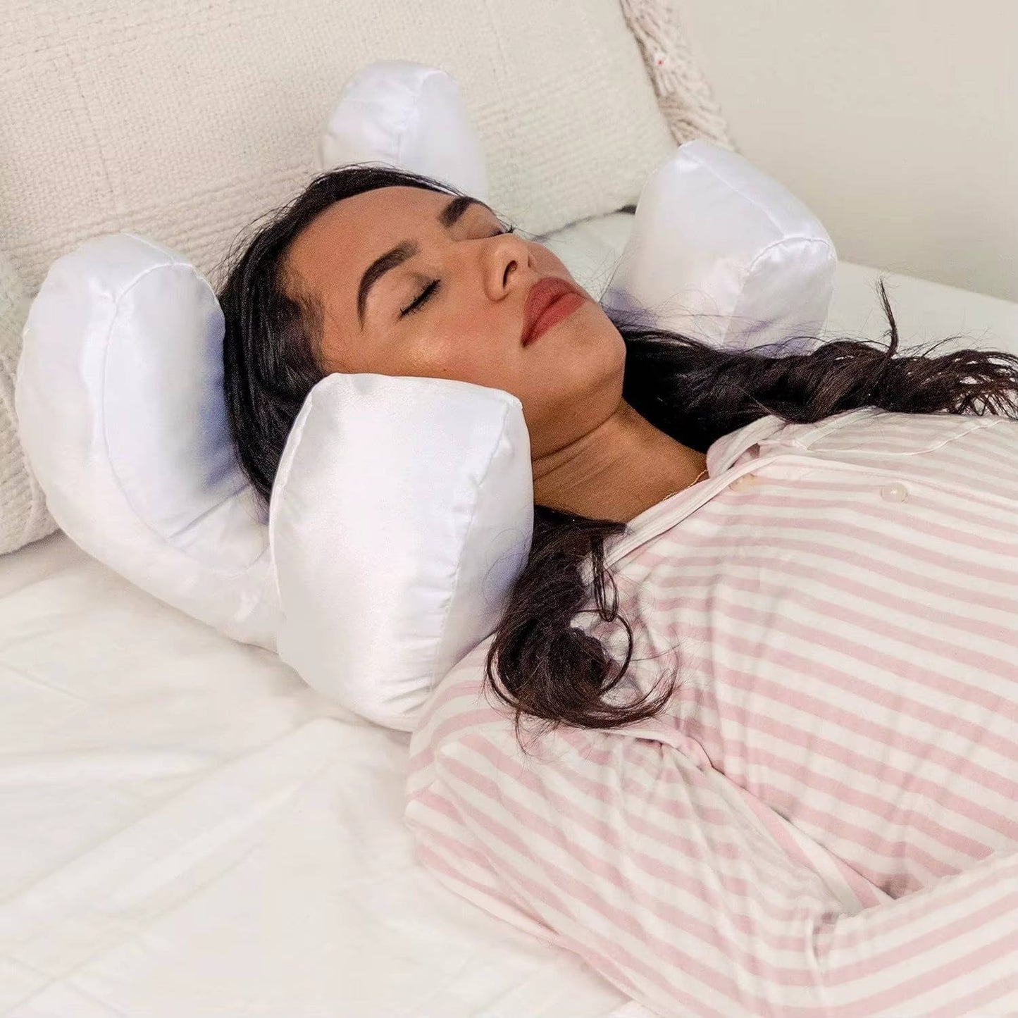 Memory Foam Beauty Pillow with Silk Satin Cover and Neck Support