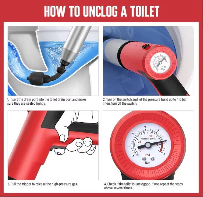 Electric Toilet Plunger with Air Pressure Pump for Drain Cleaning