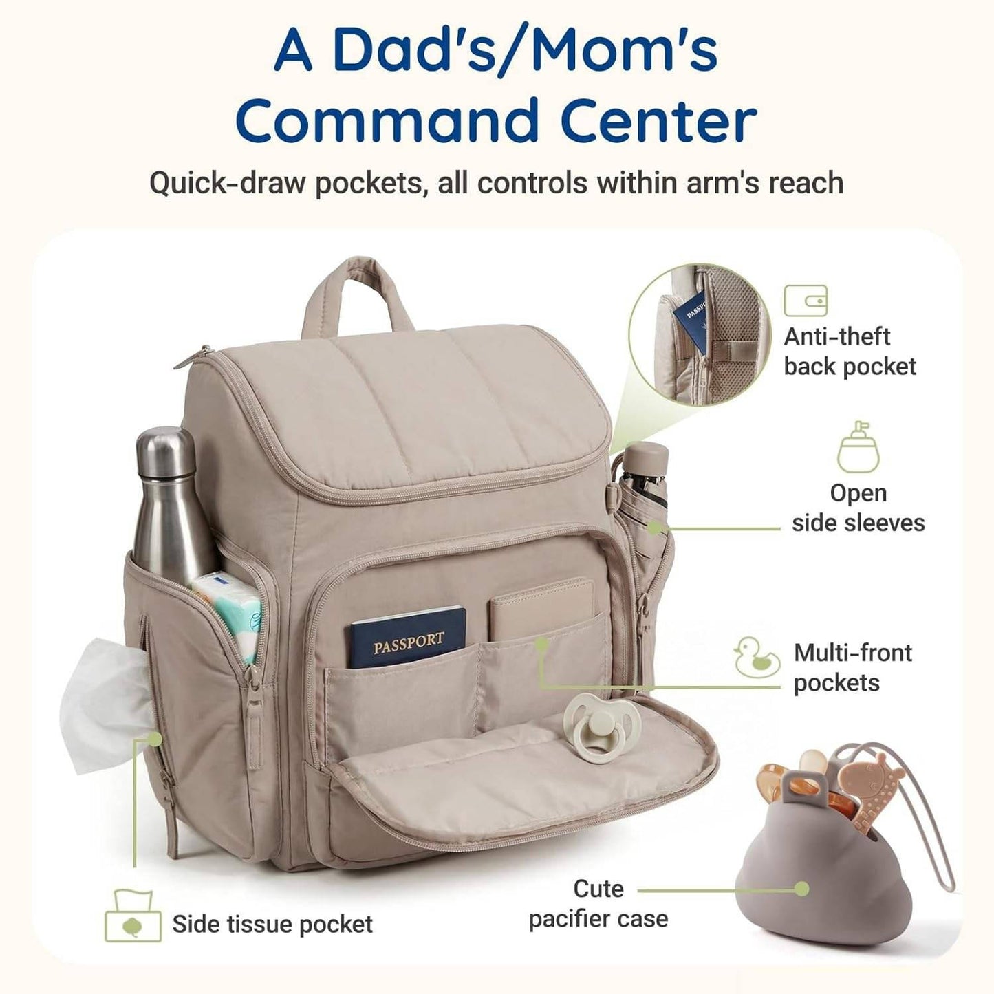 Diaper Bag Backpack with Changing Pad and Insulated Bottle Pockets