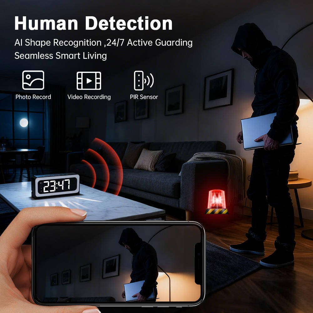 Clock Camera 2K, Dual-Band WiFi Indoor Security Camera with Motion Detection & Night Vision