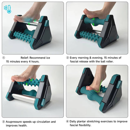 Manual Foot Massager Roller with Ice Pack and Textured Ball Zones