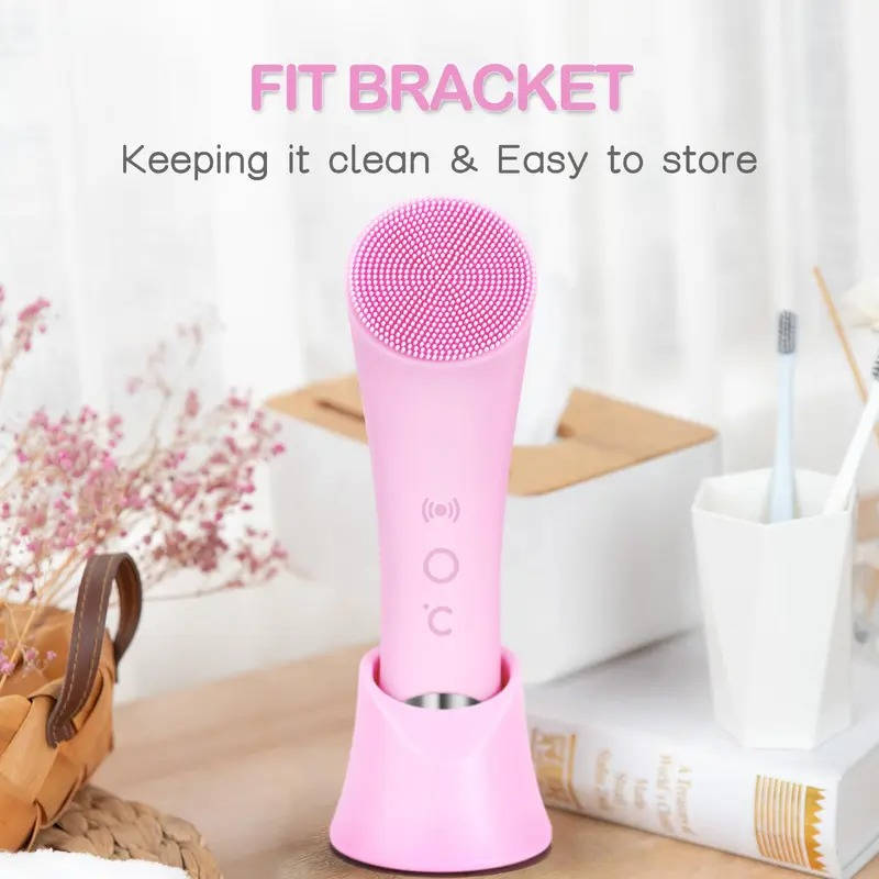USB Rechargeable Facial Brush with Silicone Bristles and Charging Stand