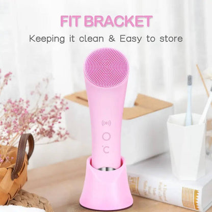 USB Rechargeable Facial Brush with Silicone Bristles and Charging Stand