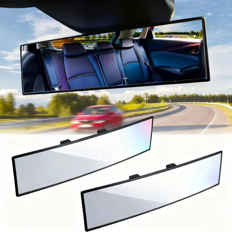 11.8 Inch Wide Angle Car Rear View Mirror, Universal Clip On Panoramic Interior Mirror, Blind Spot Reduction Convex Mirror for Cars, SUVs and Trucks