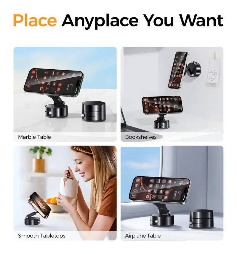 Foldable Magnetic Phone Holder with 360 Rotation and Vacuum Mount for Car Home Travel