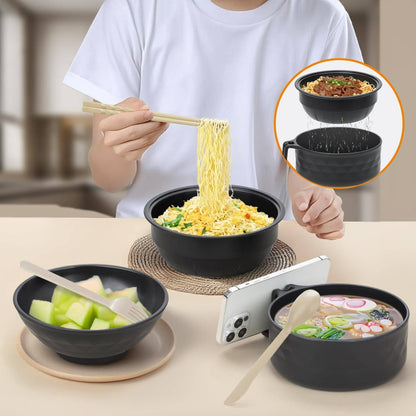 6 Piece Microwave Ramen Noodle Cooker Bowl Set with Lid, Portable Microwaveable Dorm Room & College Essentials Tableware