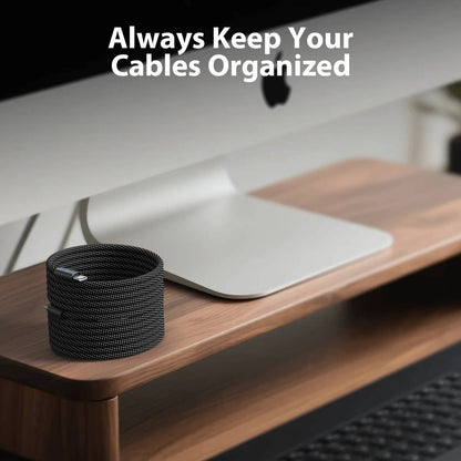 Self-Coiling Magnetic Charging Cable with Dual Tips and Data Sync, 3.3ft