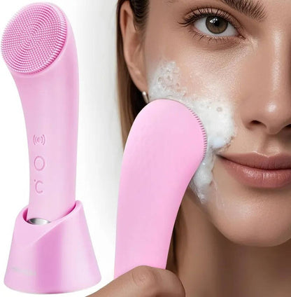 USB Rechargeable Facial Brush with Silicone Bristles and Charging Stand