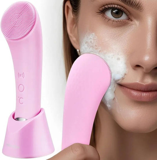 USB Rechargeable Facial Brush with Silicone Bristles and Charging Stand