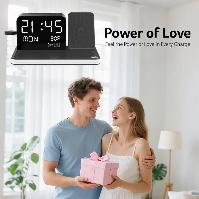 7 In 1 Wireless Charging Station with LED Clock and Night Light