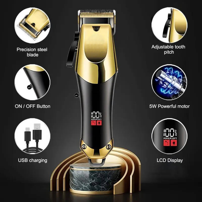 Gold Hair Clipper Trimmer Kit for Men, 3 Piece USB Rechargeable Barber Set
