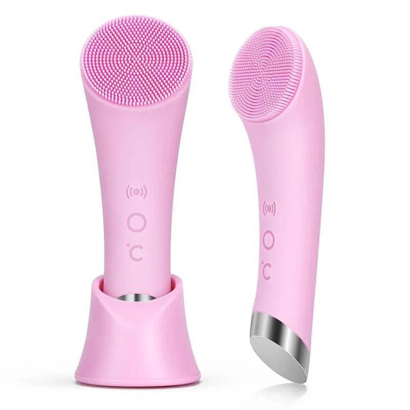USB Rechargeable Facial Brush with Silicone Bristles and Charging Stand