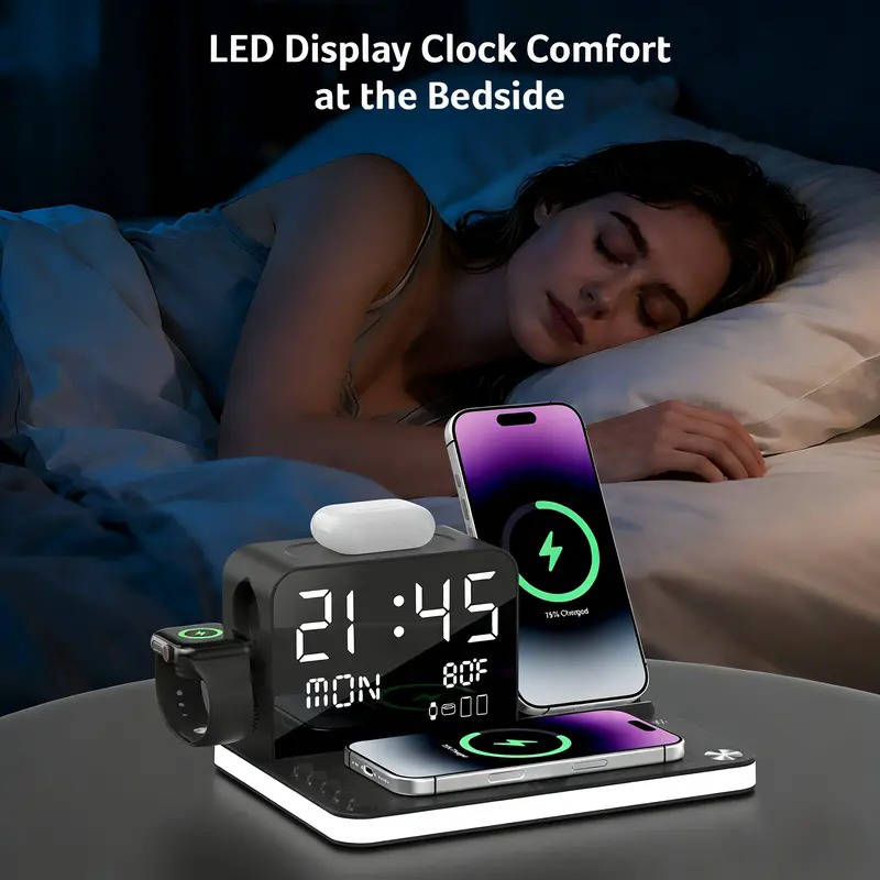 7 In 1 Wireless Charging Station with LED Clock and Night Light